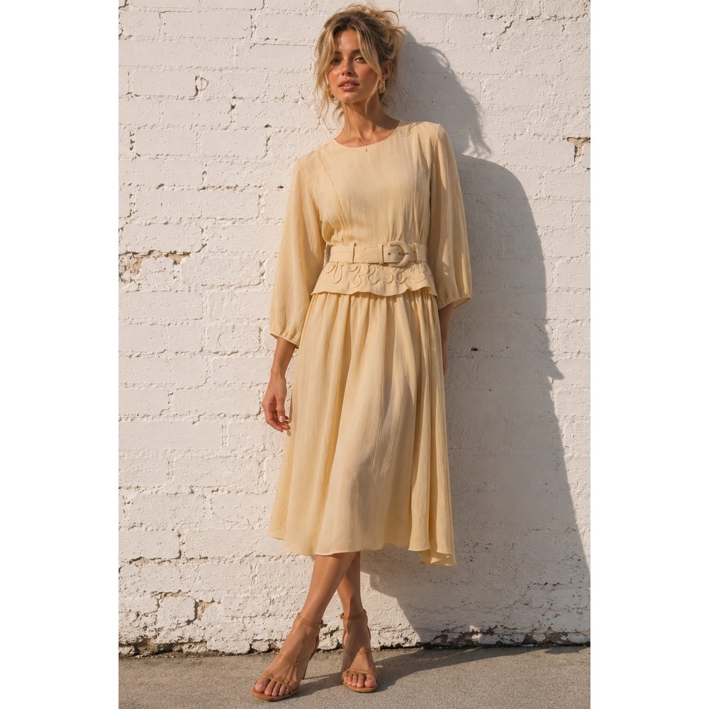 Vintage Piccalino Petites Belted‎ Midi Dress USA Minimalist Quiet Luxury 6P